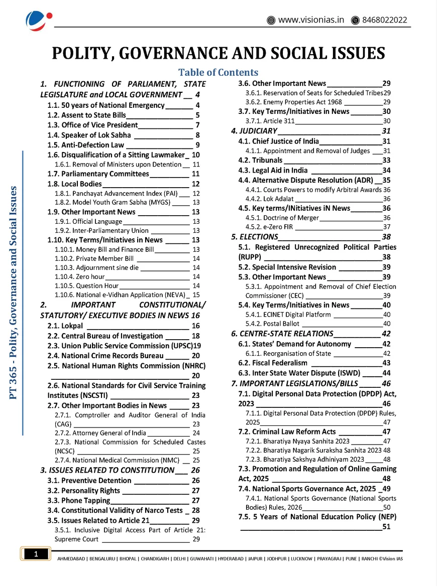 Polity Governance Social Issues Vision IAS PT 365 - Image 2