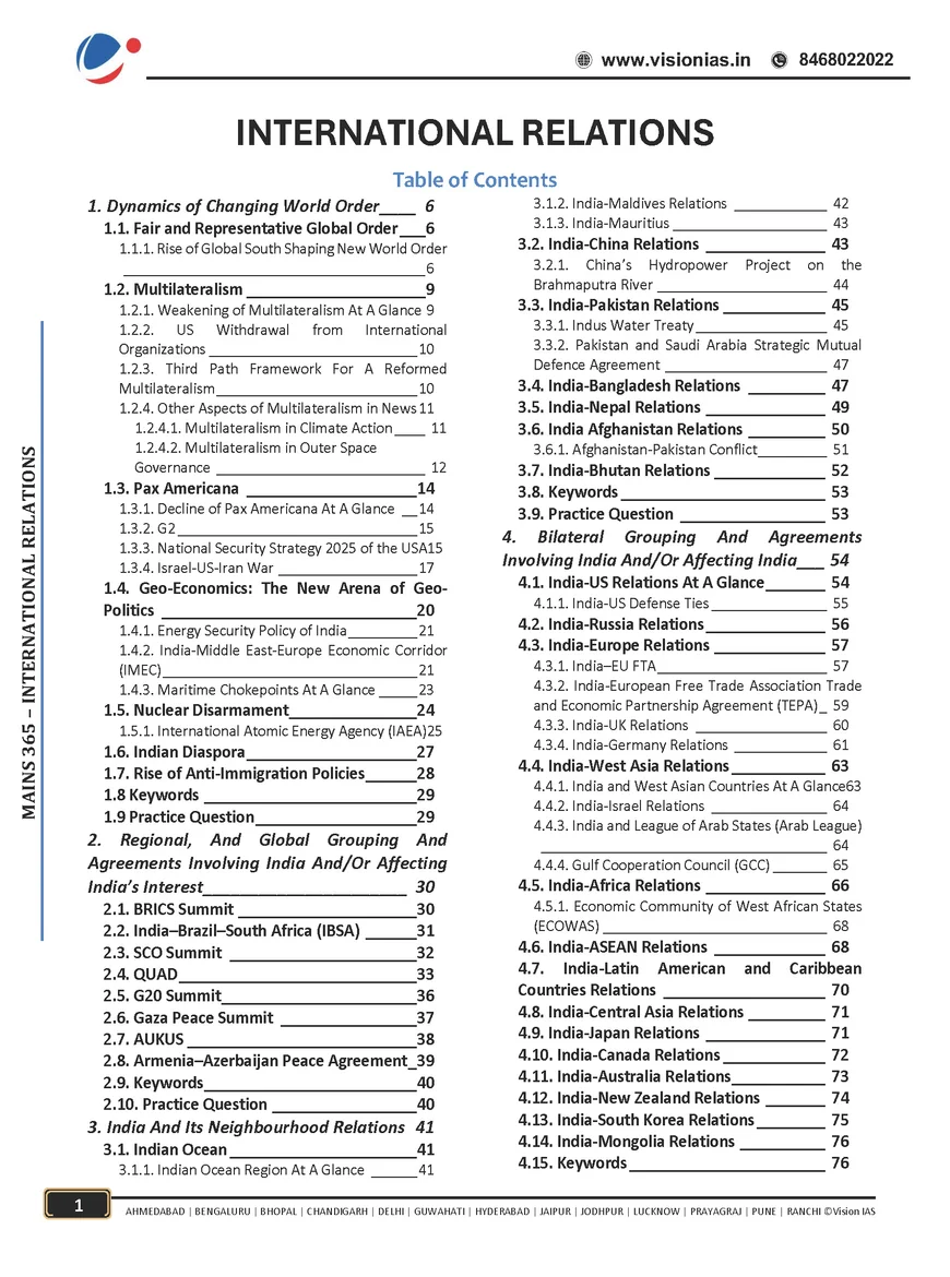 Vision IAS Mains 365 International Relations 2026 | Latest Complete Current Affairs Material for UPSC Mains - Image 2